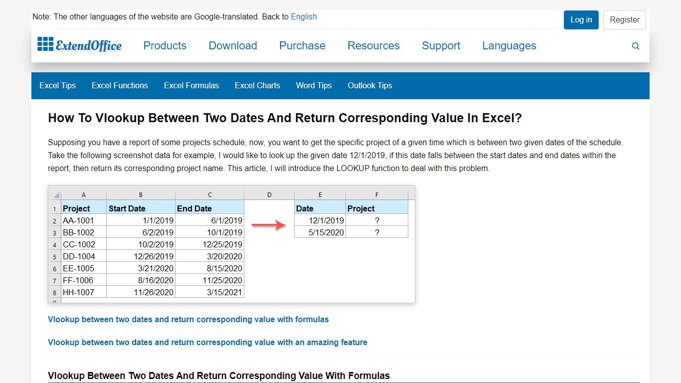 How to vlookup between two dates and return ... - ExtendOffice