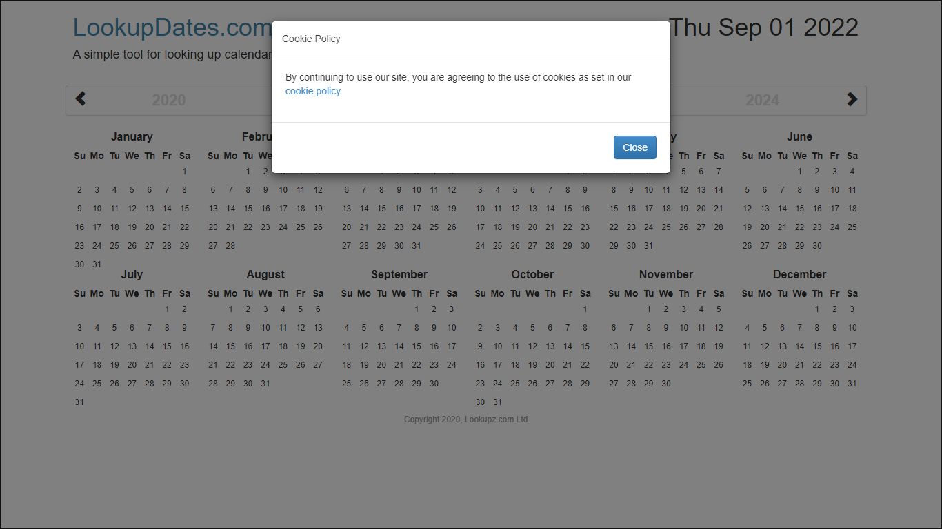 Lookup Dates Calendar